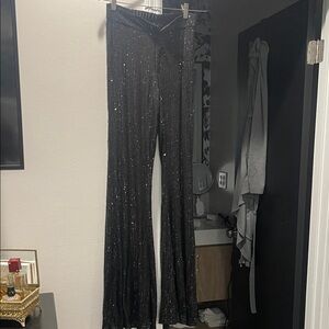 Hot Miami Styles Black Sequin Wide Leg Pants